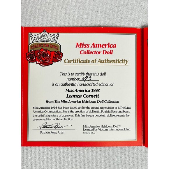Vintage 1993 Miss America Leanza Cornett 18" Porcelain Doll #393 - New - Picture 6 of 8